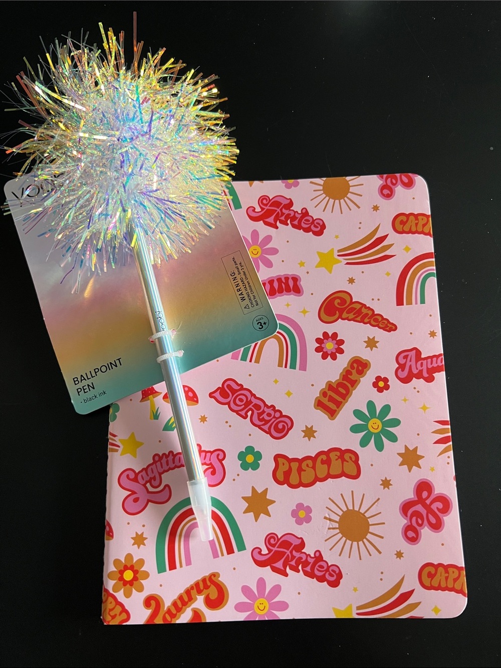 Yoobi Journal & Iridescent Pom-Pom Ballpoint Pen